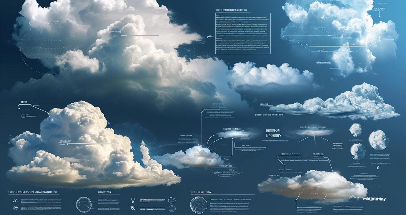 KI generiertes Bild mit Wolken und Symbolen für Daten